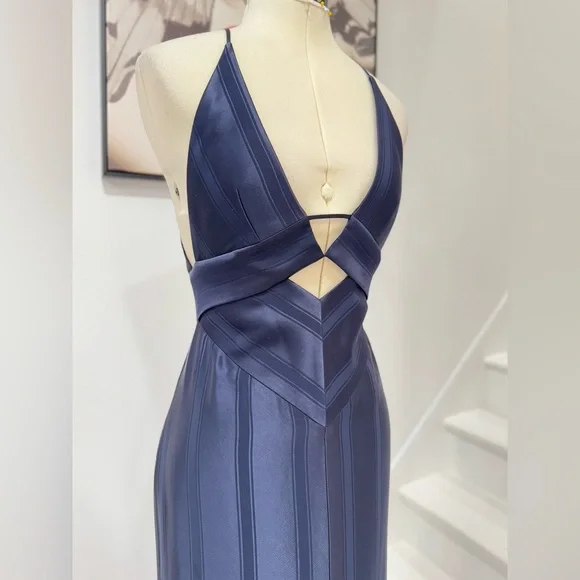 GALVAN London Prism Pinstripe Cutout Thigh-Slit Maxi Dress - Picture 8 of 14